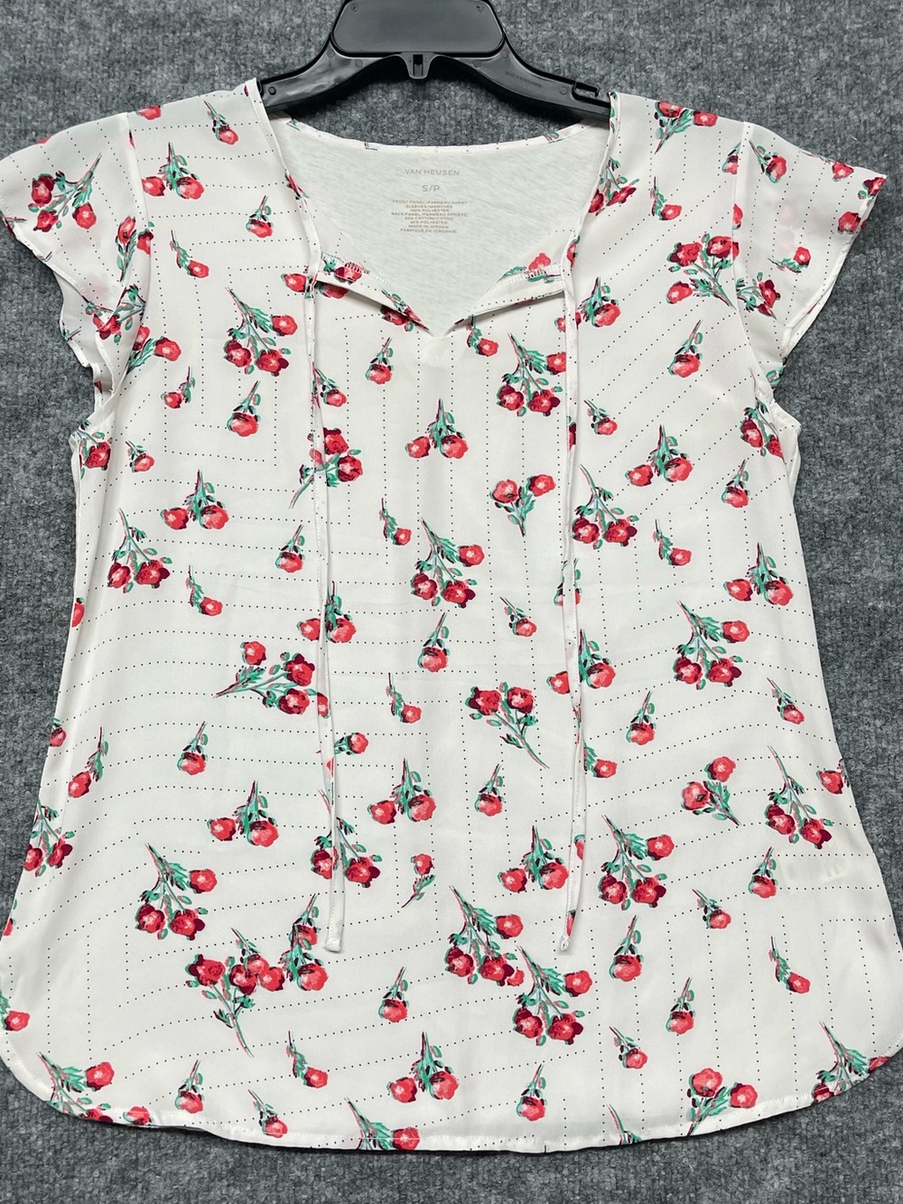 White Floral Tie-Neck Cap Sleeve Top - VAN HEUSEN Size S